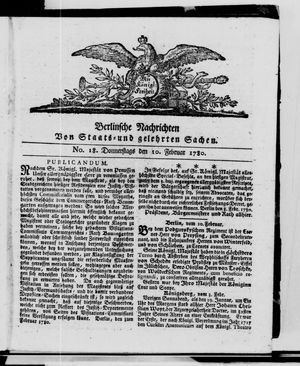 Berlinische Nachrichten von Staats- und gelehrten Sachen vom 10.02.1780