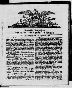 Berlinische Nachrichten von Staats- und gelehrten Sachen vom 15.02.1780