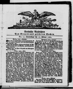 Berlinische Nachrichten von Staats- und gelehrten Sachen vom 17.02.1780