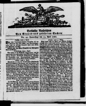 Berlinische Nachrichten von Staats- und gelehrten Sachen vom 13.04.1780