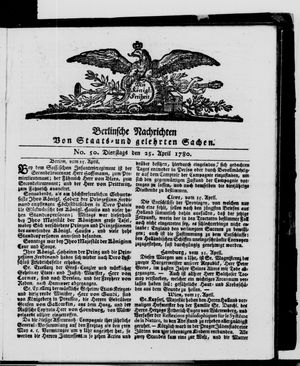 Berlinische Nachrichten von Staats- und gelehrten Sachen vom 25.04.1780