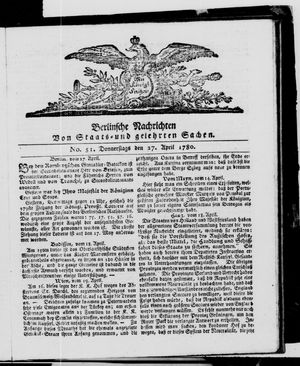 Berlinische Nachrichten von Staats- und gelehrten Sachen vom 27.04.1780