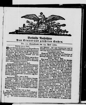 Berlinische Nachrichten von Staats- und gelehrten Sachen vom 29.04.1780