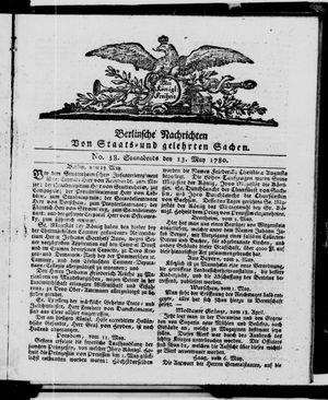 Berlinische Nachrichten von Staats- und gelehrten Sachen vom 13.05.1780