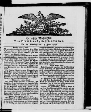 Berlinische Nachrichten von Staats- und gelehrten Sachen vom 13.06.1780