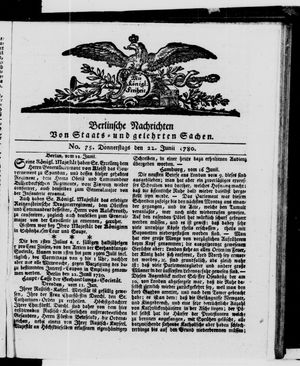 Berlinische Nachrichten von Staats- und gelehrten Sachen vom 22.06.1780