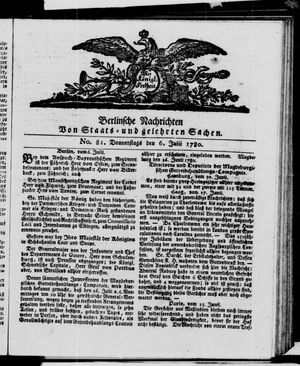 Berlinische Nachrichten von Staats- und gelehrten Sachen vom 06.07.1780