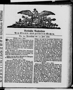 Berlinische Nachrichten von Staats- und gelehrten Sachen vom 13.07.1780