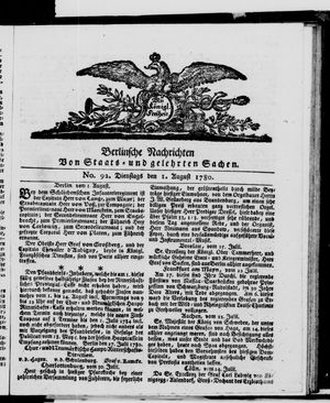 Berlinische Nachrichten von Staats- und gelehrten Sachen vom 01.08.1780