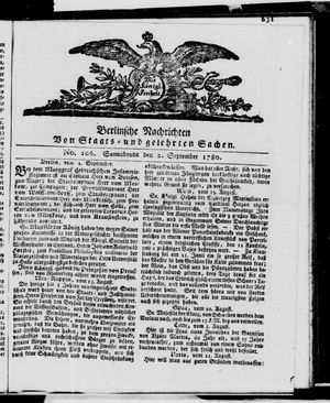 Berlinische Nachrichten von Staats- und gelehrten Sachen vom 02.09.1780