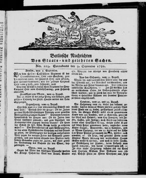 Berlinische Nachrichten von Staats- und gelehrten Sachen vom 09.09.1780