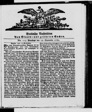 Berlinische Nachrichten von Staats- und gelehrten Sachen vom 19.09.1780
