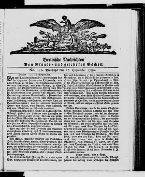 Berlinische Nachrichten von Staats- und gelehrten Sachen vom 26.09.1780