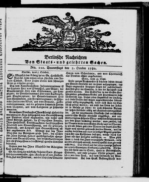 Berlinische Nachrichten von Staats- und gelehrten Sachen vom 05.10.1780