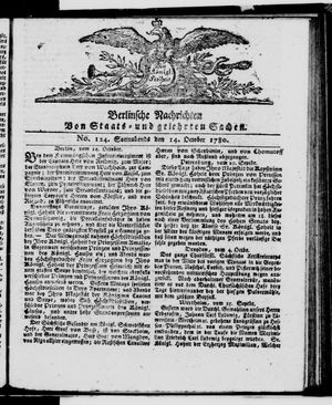 Berlinische Nachrichten von Staats- und gelehrten Sachen vom 14.10.1780