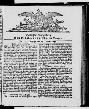 Berlinische Nachrichten von Staats- und gelehrten Sachen vom 17.10.1780