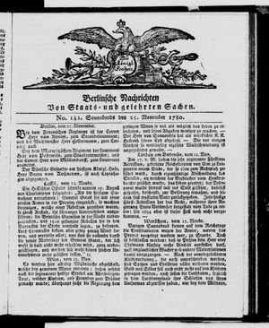 Berlinische Nachrichten von Staats- und gelehrten Sachen vom 25.11.1780