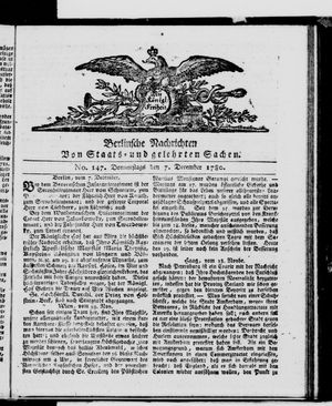 Berlinische Nachrichten von Staats- und gelehrten Sachen vom 07.12.1780