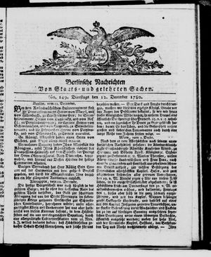 Berlinische Nachrichten von Staats- und gelehrten Sachen vom 12.12.1780