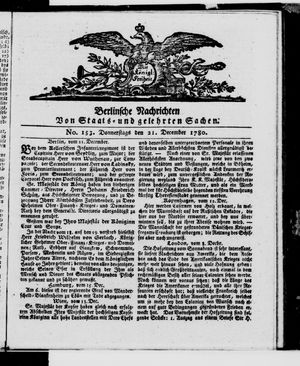 Berlinische Nachrichten von Staats- und gelehrten Sachen vom 21.12.1780