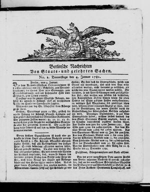 Berlinische Nachrichten von Staats- und gelehrten Sachen vom 04.01.1781