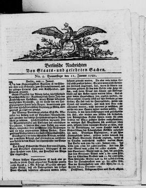 Berlinische Nachrichten von Staats- und gelehrten Sachen vom 11.01.1781