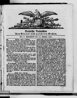 Berlinische Nachrichten von Staats- und gelehrten Sachen vom 13.01.1781
