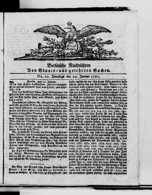 Berlinische Nachrichten von Staats- und gelehrten Sachen vom 23.01.1781