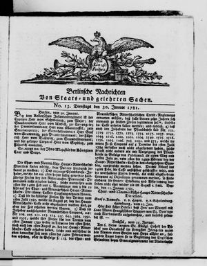 Berlinische Nachrichten von Staats- und gelehrten Sachen vom 30.01.1781
