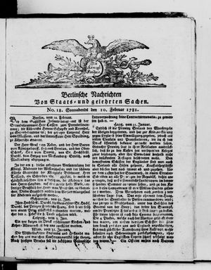Berlinische Nachrichten von Staats- und gelehrten Sachen vom 10.02.1781