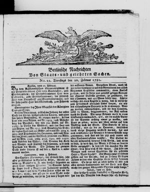 Berlinische Nachrichten von Staats- und gelehrten Sachen vom 20.02.1781