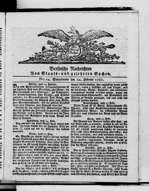 Berlinische Nachrichten von Staats- und gelehrten Sachen vom 24.02.1781