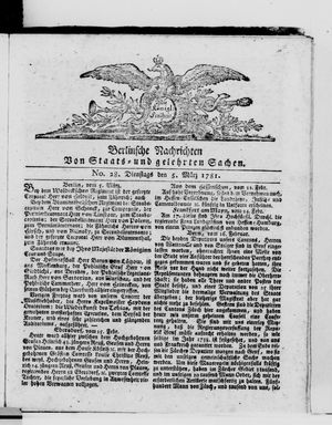 Berlinische Nachrichten von Staats- und gelehrten Sachen vom 06.03.1781