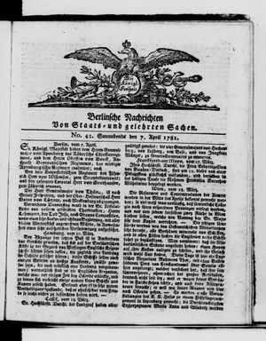 Berlinische Nachrichten von Staats- und gelehrten Sachen vom 07.04.1781