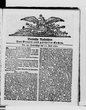Berlinische Nachrichten von Staats- und gelehrten Sachen vom 12.04.1781