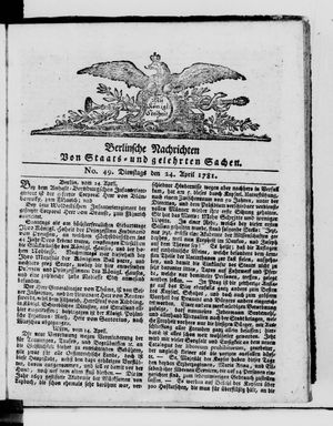 Berlinische Nachrichten von Staats- und gelehrten Sachen vom 24.04.1781