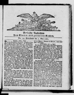 Berlinische Nachrichten von Staats- und gelehrten Sachen vom 05.05.1781