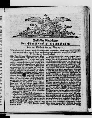 Berlinische Nachrichten von Staats- und gelehrten Sachen vom 29.05.1781