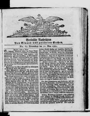 Berlinische Nachrichten von Staats- und gelehrten Sachen vom 31.05.1781
