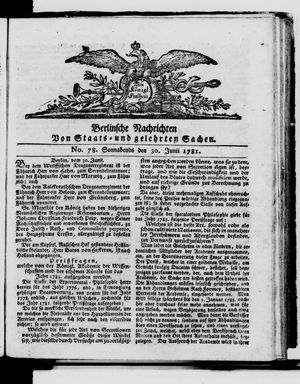 Berlinische Nachrichten von Staats- und gelehrten Sachen vom 30.06.1781
