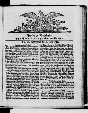 Berlinische Nachrichten von Staats- und gelehrten Sachen vom 05.07.1781