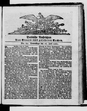 Berlinische Nachrichten von Staats- und gelehrten Sachen vom 26.07.1781
