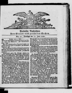 Berlinische Nachrichten von Staats- und gelehrten Sachen vom 31.07.1781