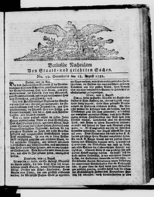 Berlinische Nachrichten von Staats- und gelehrten Sachen vom 18.08.1781