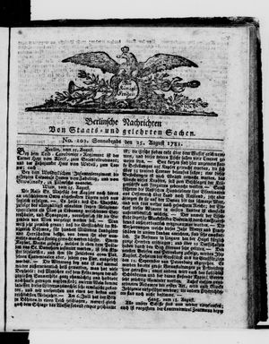 Berlinische Nachrichten von Staats- und gelehrten Sachen vom 25.08.1781