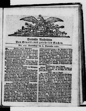 Berlinische Nachrichten von Staats- und gelehrten Sachen vom 06.09.1781
