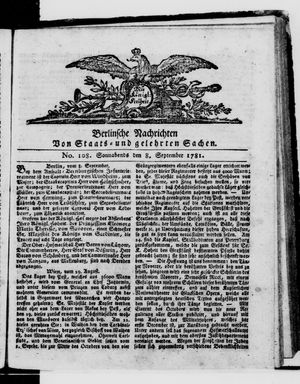 Berlinische Nachrichten von Staats- und gelehrten Sachen vom 08.09.1781