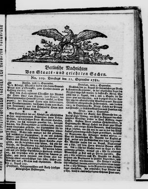 Berlinische Nachrichten von Staats- und gelehrten Sachen vom 11.09.1781