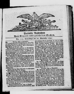 Berlinische Nachrichten von Staats- und gelehrten Sachen vom 20.09.1781
