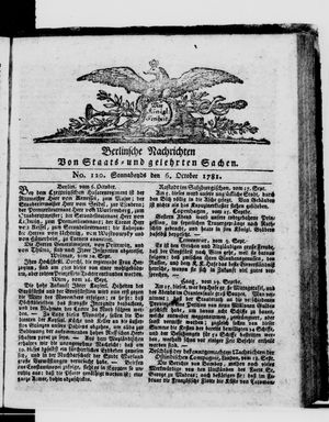 Berlinische Nachrichten von Staats- und gelehrten Sachen vom 06.10.1781